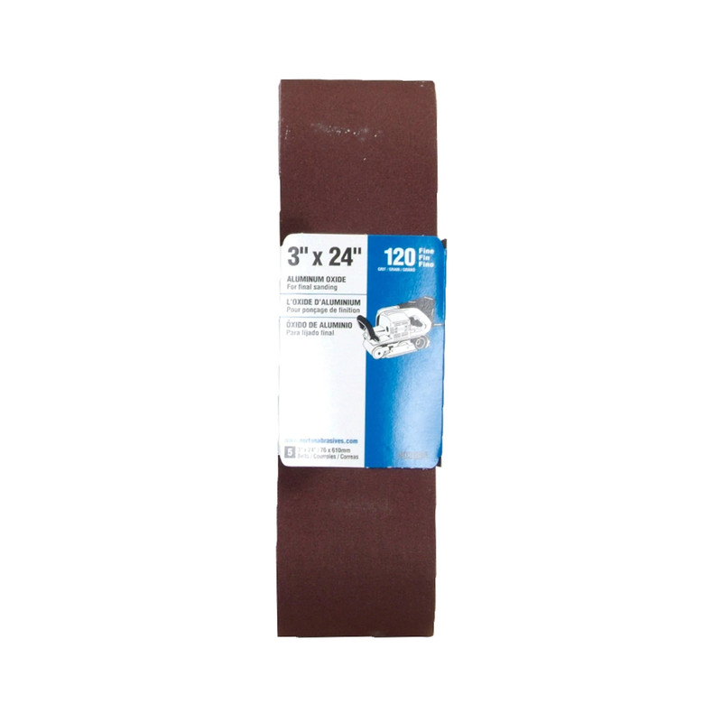 Aluminum Oxide Sanding Belt - Size:3" x 24" - Grit:120 Grit - Pieces:5-Piece